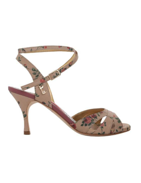 Tangolera Ginevra Beige Fiori scarpe da tango Zurigo – Tacco 7cm