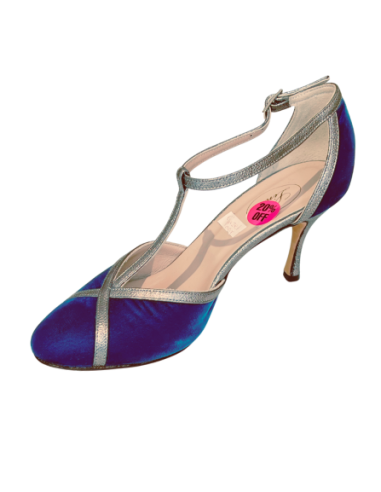 Elegant tango shoes made of leather and silver glitter, 8cm heel