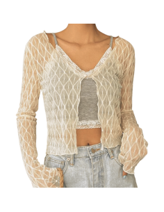 Giaccettina da ballo, beige con bordi ondulati, maniche lunghe