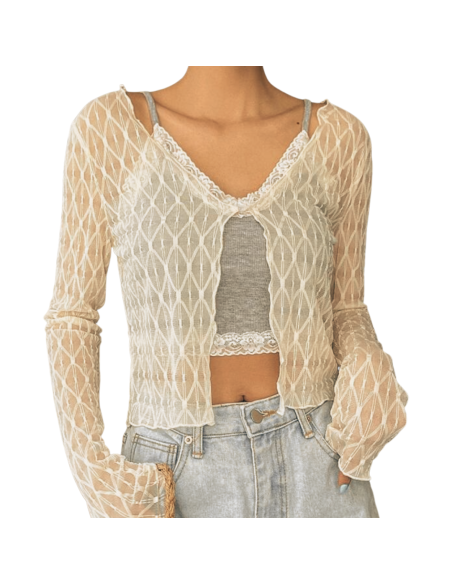 Giaccettina da ballo, beige con bordi ondulati, maniche lunghe