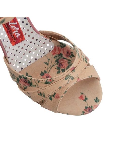 Chaussures de danse Tangolera Ginevra Beige Fiori Zurich – Talon de 7cm