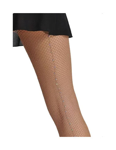 Netz-Tanzstrumpfhose mit Strass-Streifen für Standardtanz, Salsa, Shows