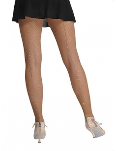 Collant da ballo a rete con striscia posteriore in strass per sala da ballo, spettacoli