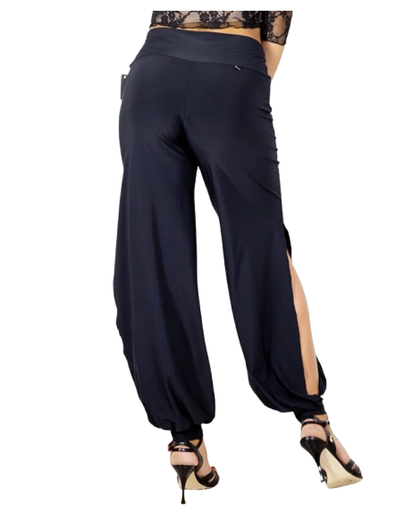 Tango/ Milonga dance pants in black jersey material for argentine tango