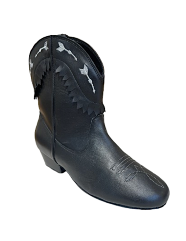 Black genuine leather ankle dance boots for line dancing