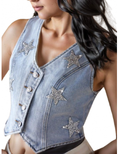 Denim waistcoat with glitter stars for line dancing | Veryfine Switzerland