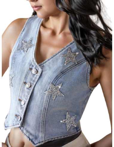 Gilet in denim con stelle in strass per balli di gruppo | Azzurro | Veryfine Svizzera
