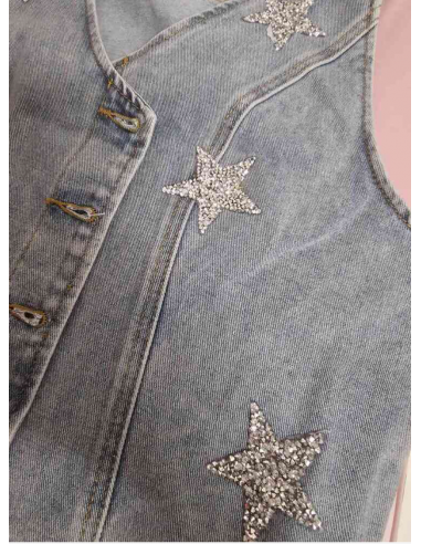 Denim waistcoat with glitter stars for line dancing | Veryfine Switzerland