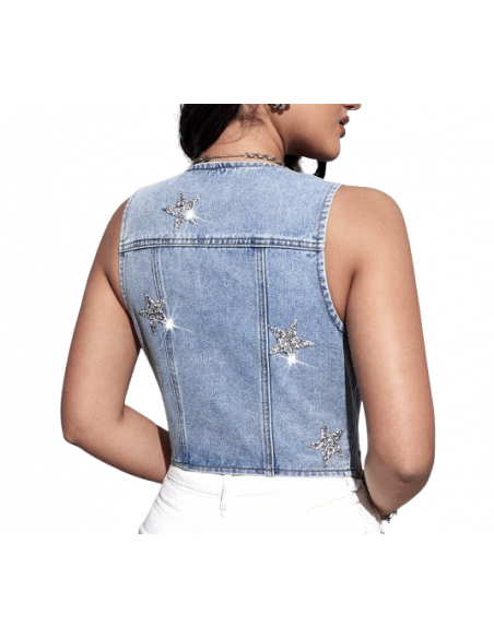 Denim waistcoat with glitter stars for line dancing | Veryfine Switzerland