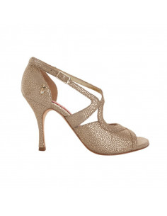 Scarpe da ballo Tangolera Elisa Camoscio Beige Puntino  - tacco di 7cm