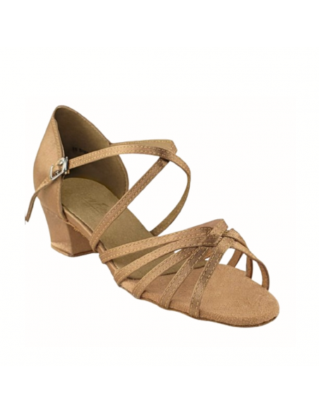 Dance shoes with 3.5cm heel in tan satin - Veryfine Dance Shop Zurich