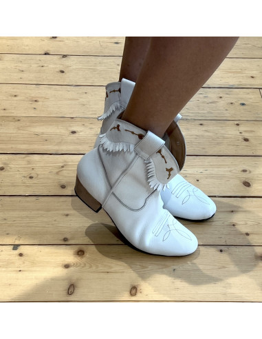 White genuine leather linedance dance boots
