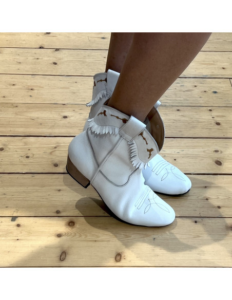 Stivaletti da ballo comodo in pelle bianca per la line dance
