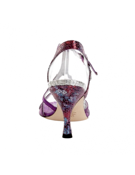 Scarpe da ballo in pelle viola stampa fiori per tango argentino o scarpa da sposa