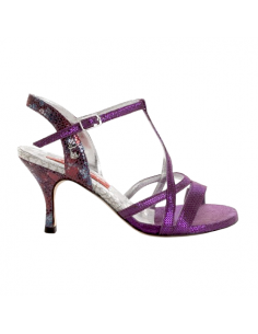 Scarpe da ballo in pelle viola stampa fiori per tango argentino o scarpa da sposa
