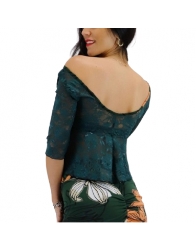 Dance top by Rossa Spina Italy in black lace fabric for argentine tango or ballroom