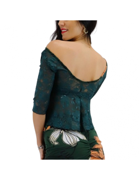 Dance top by Rossa Spina Italy in black lace fabric for argentine tango or ballroom