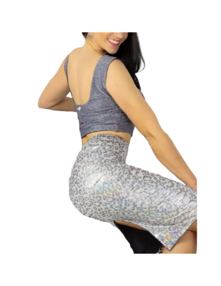 Dance top by Rossa Spina Italy in blue glitter fabric for argentine tango or ballroom