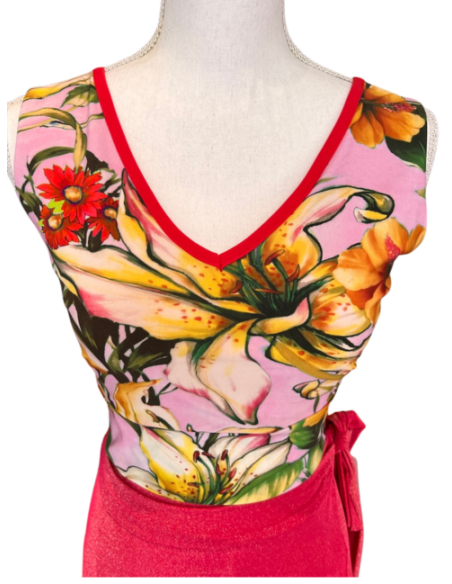 Top da ballo di Rossa Spina Italy in tessuto elasticizzato fiori per tango argentino