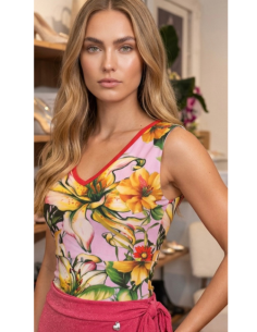 Haut de tango de Rossa Spina Italy en tissu stretch fleuri