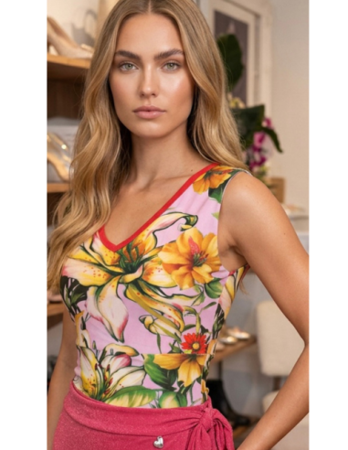 Dance top by Rossa Spina Italy in floral stretch fabric for argentine tango