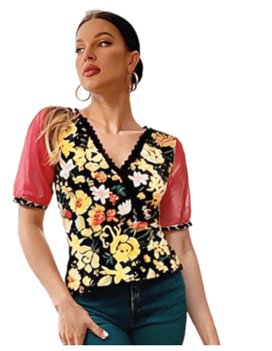 Haut de tango de Rossa Spina Italy en tissu stretch fleuri