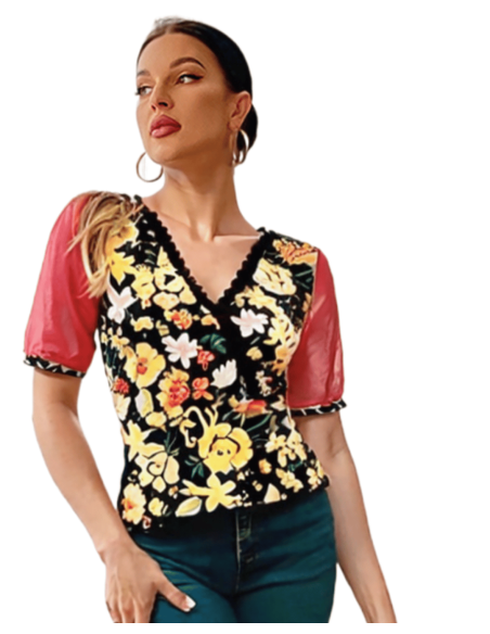 Haut de tango de Rossa Spina Italy en tissu stretch fleuri