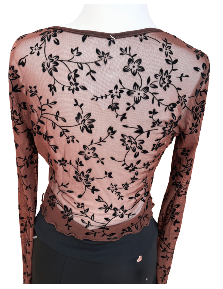 Schokobrauner Bolero aus floralem Netzstoff – Tanzschuhe Zurich | Tanzbekleidung in Zurich