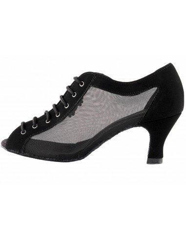 Scarpa da ballo donna in nabuk nero e tulle per salsa, ballo di sala, tango