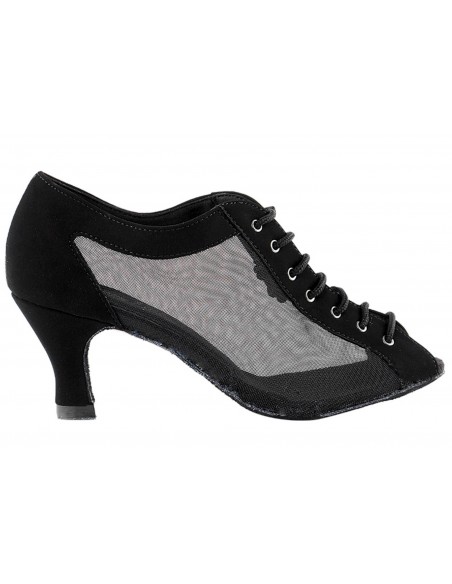 Scarpa da ballo donna in nabuk nero e tulle per salsa, ballo di sala, tango