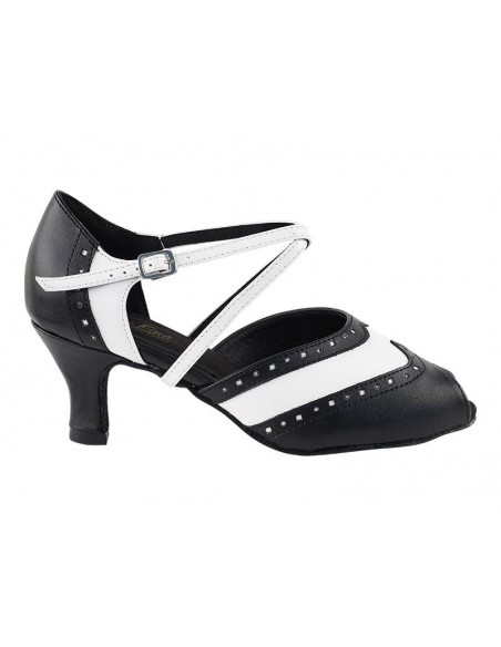 Ladies dance shoes in black and white brogue pattern for rocknroll, swing or ballroom