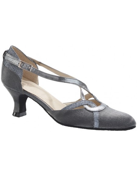 Scarpa da ballo punta chiusa in raso grigio con cinturini scintillanti da ballo da sala, sera di ballo