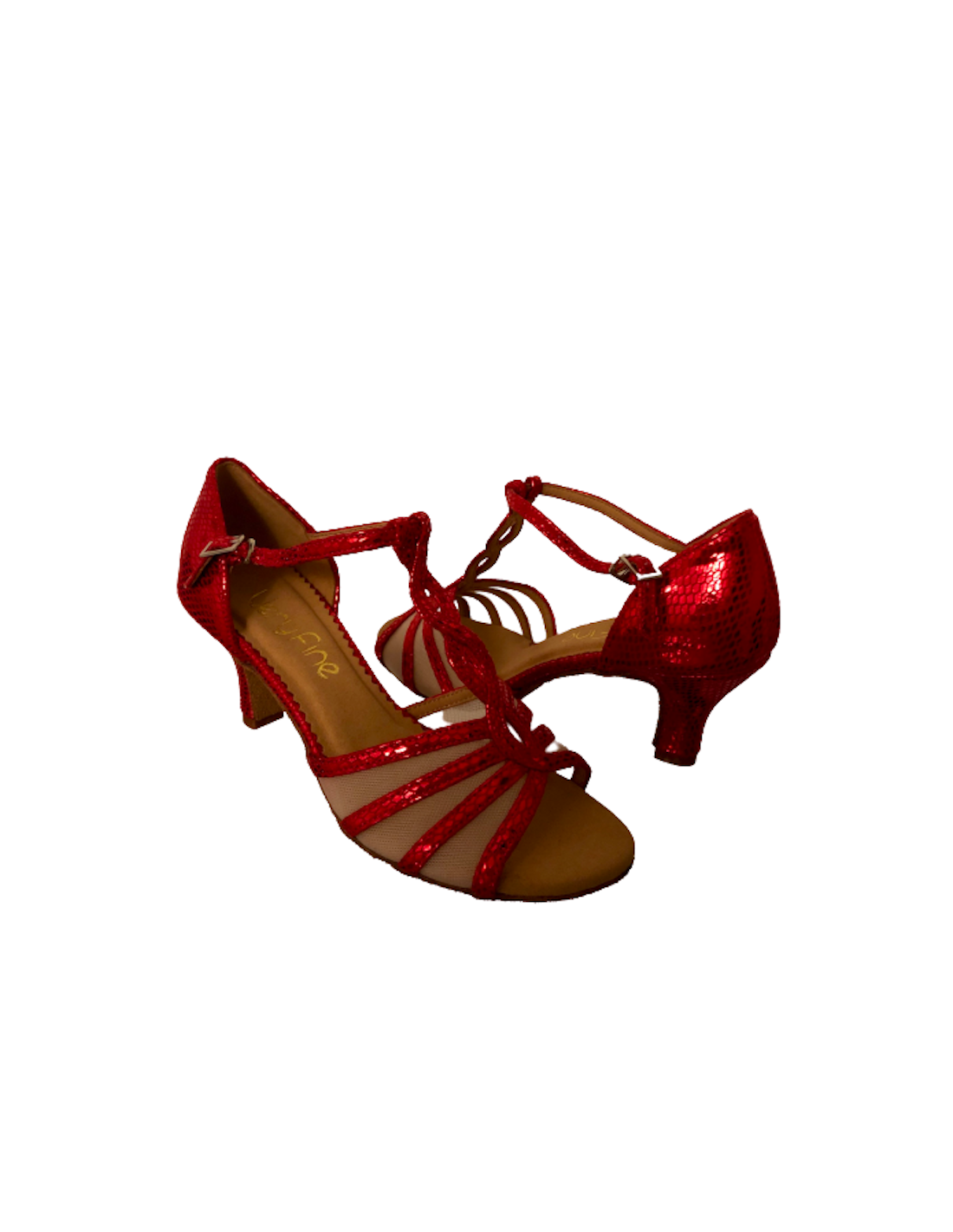 Ladies dance shoes in red leather with plaited TBar for salsa