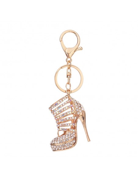 Porte-clés doré avec strass en forme de chaussures. Aussi pour sac à main